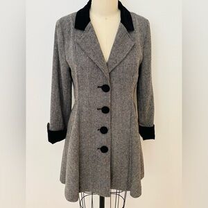 Luii Equestrian Inspired Jacket Black Cream Herringbone Godets Velvet Details M